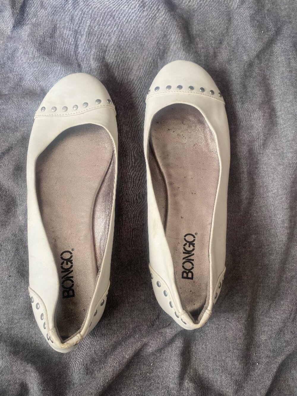 Bongo White Studded Cap Toe Ballet Flats